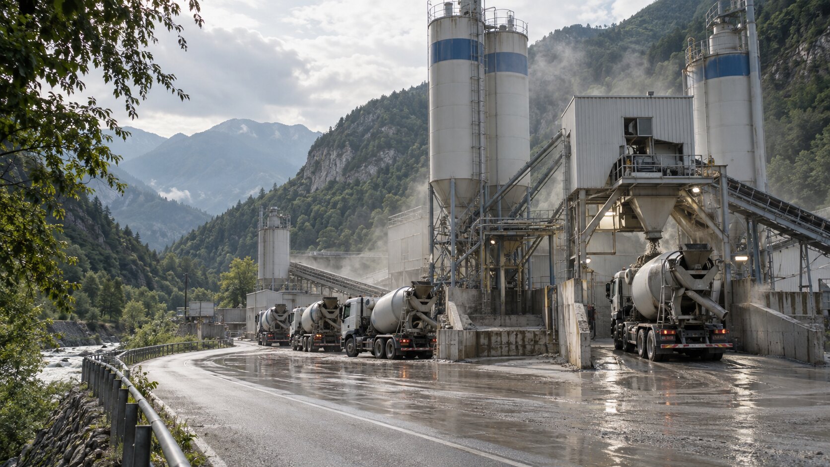 Immagine illustrativa di un impianto di betonaggio in un paesaggio di valle